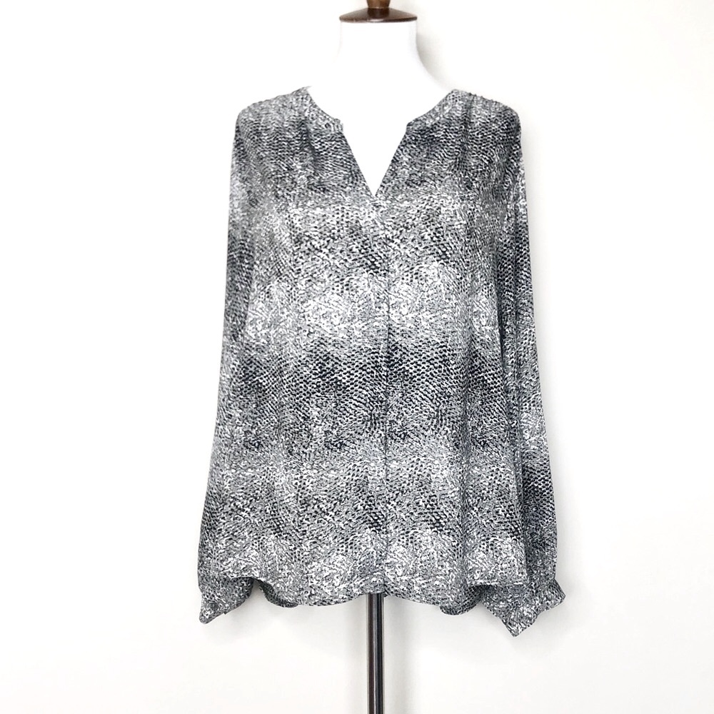 Kenar Button-Down High-Low Semi-Sheer Blouse Top